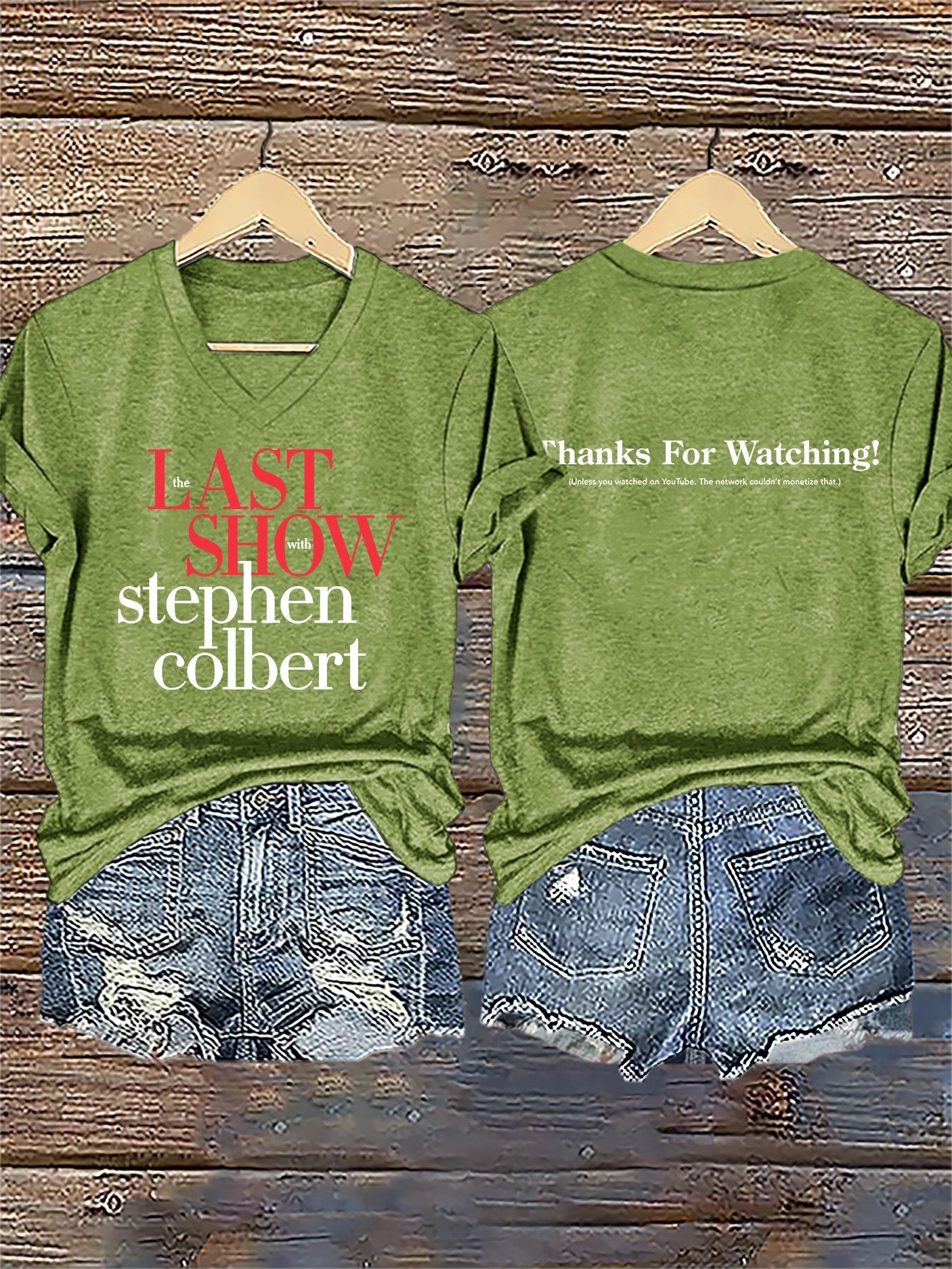 V-Neck Retro Last Show Print T-Shirt