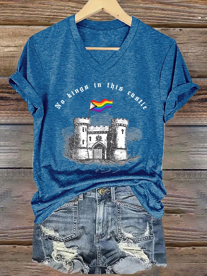 🔥Buy 3 Get 15% Off🔥V-Neck Retro No Kings In This Castle Print T-Shirt