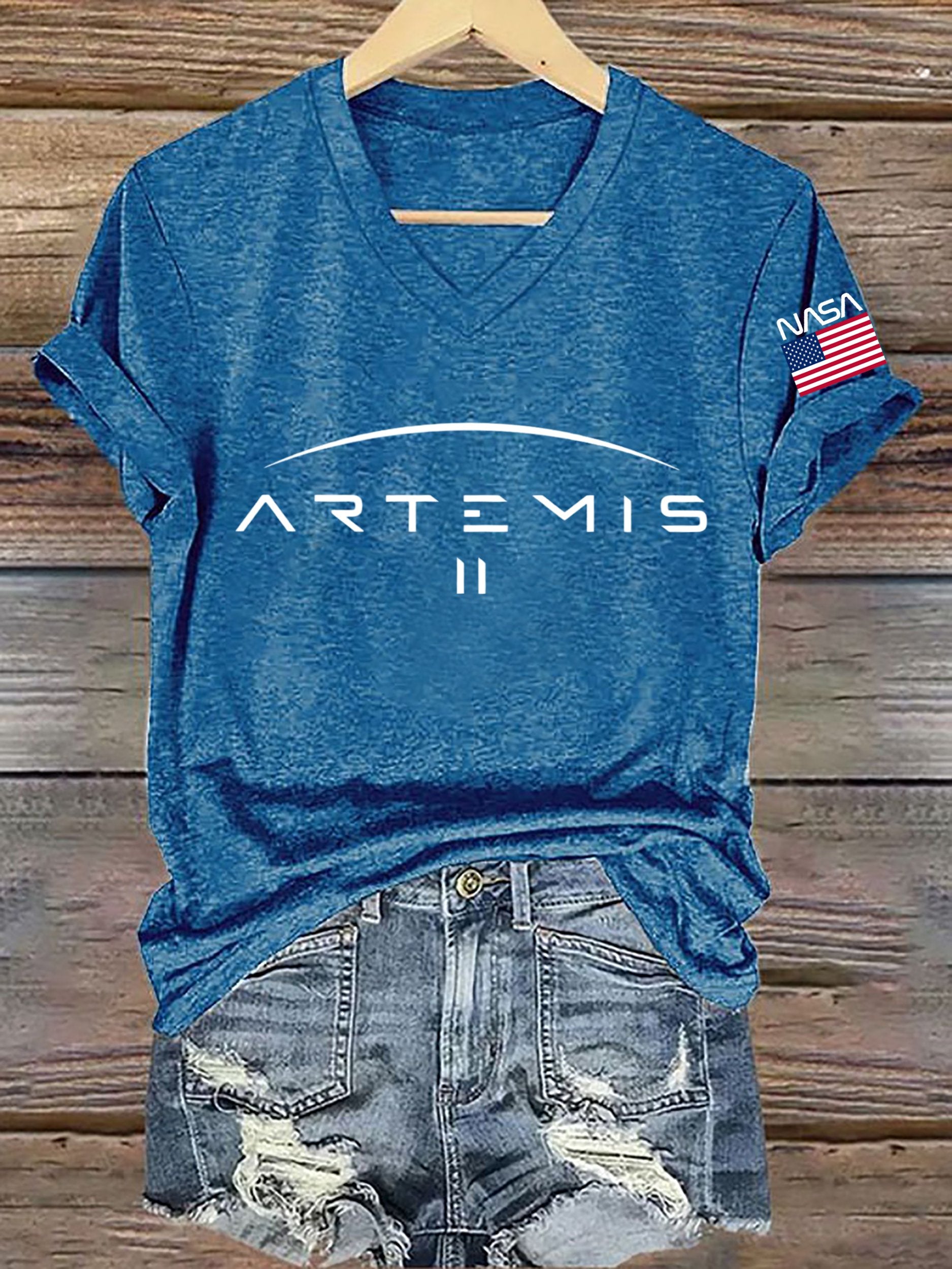 Women's Crewed Again Print V Neck T-shirt