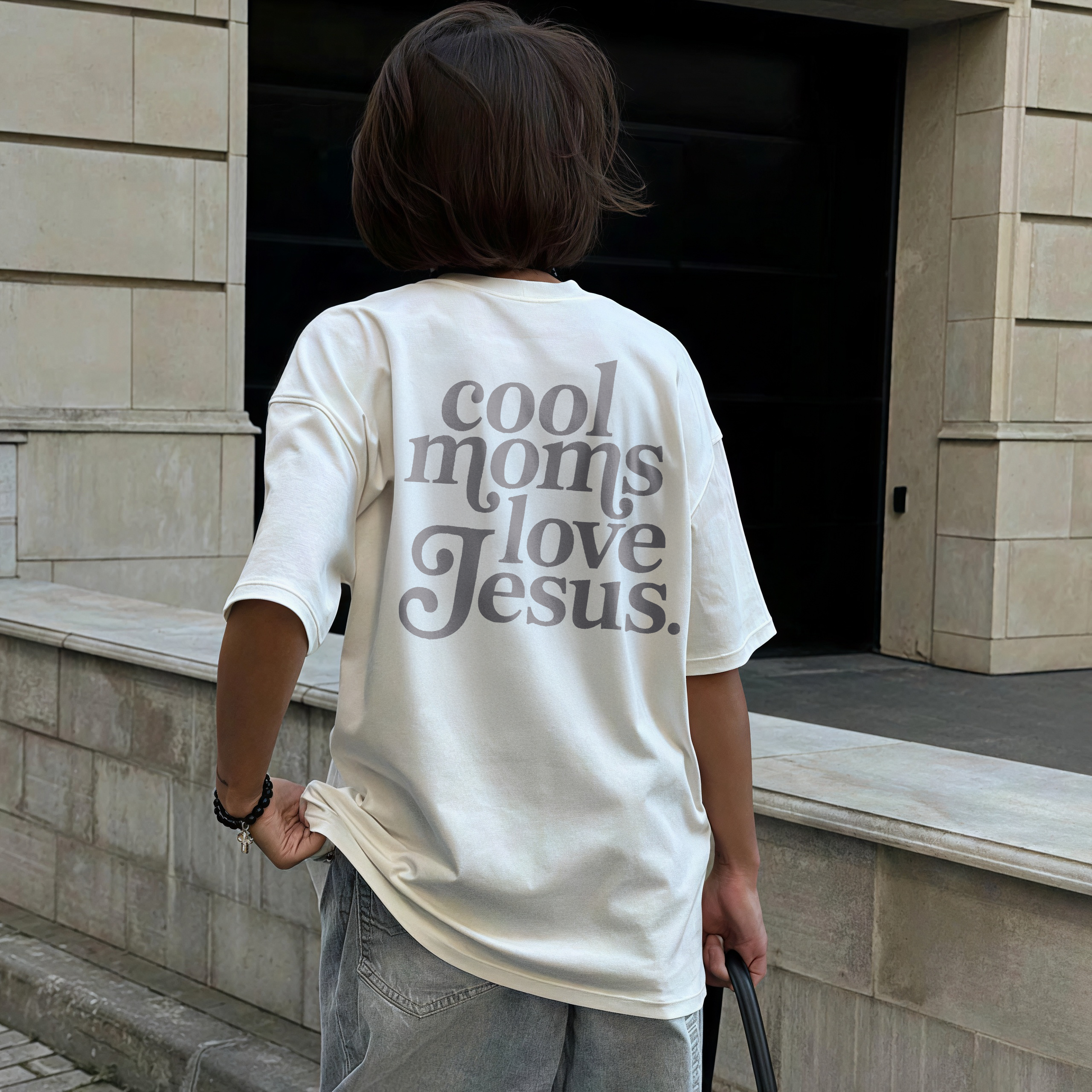 Cool Moms Love Jesus Text Print Printed Women's T-shirt