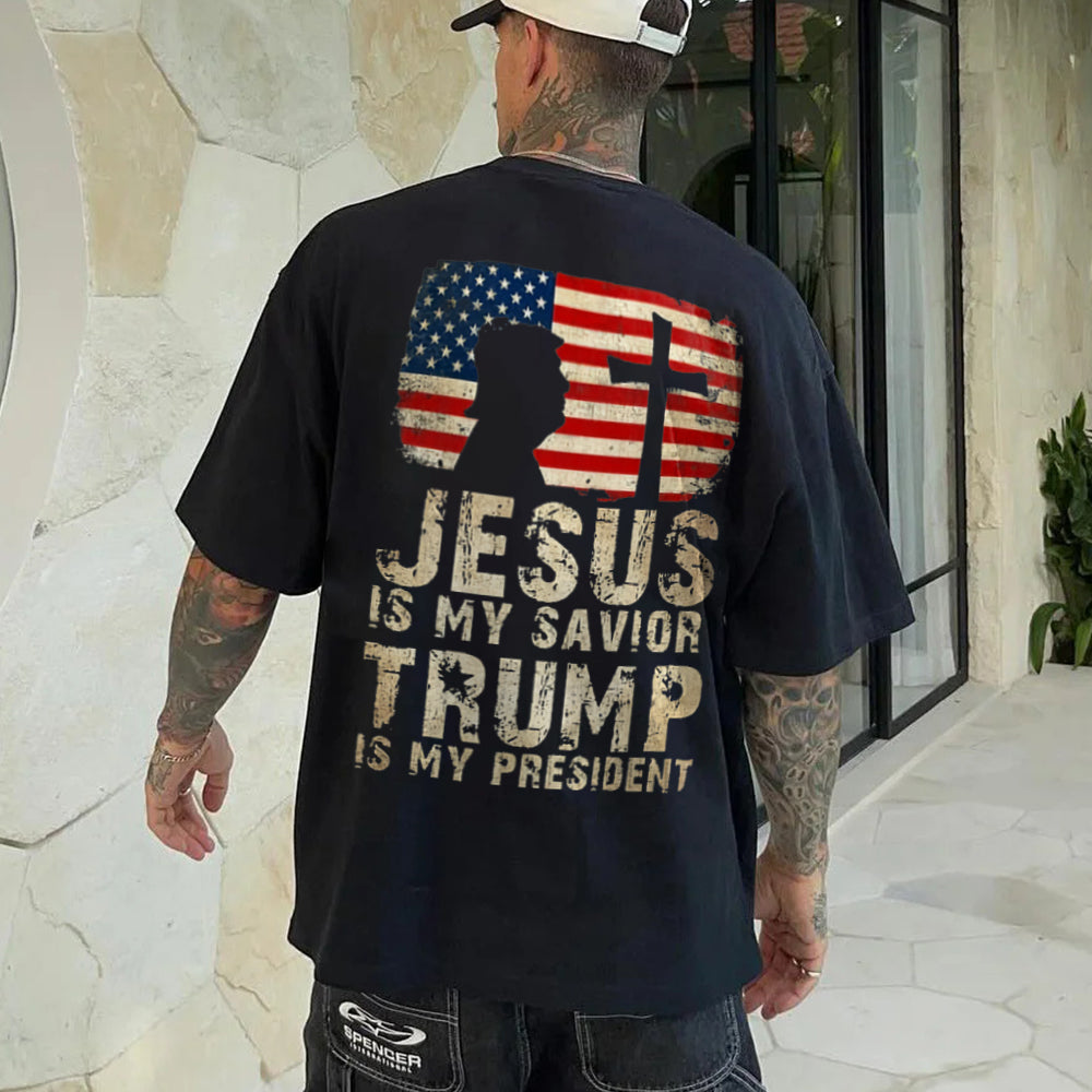 Jesus Is My Savior Trump Is My President Printed Men's T-shirt