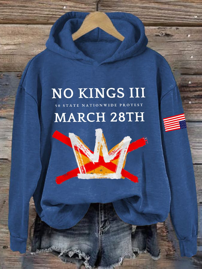 🔥Buy 3 Get 15% Off Retro No Kings III 50 State Nationwide Protest March 28th Print Hoodie