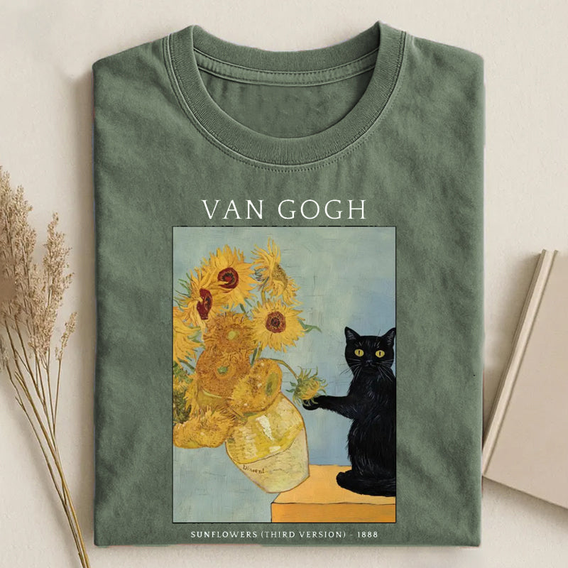 Black Cat Sunflower T-shirt