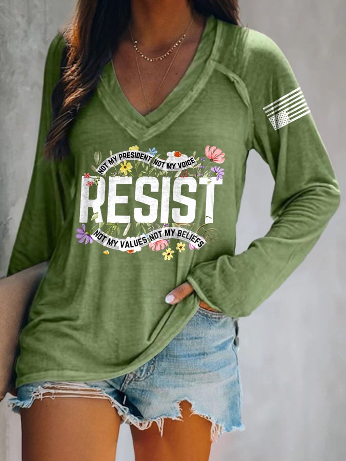 V-neck Retro Resist Not My President, Not My Voice, Not My Values, Not My Beliefs Print T-Shirt