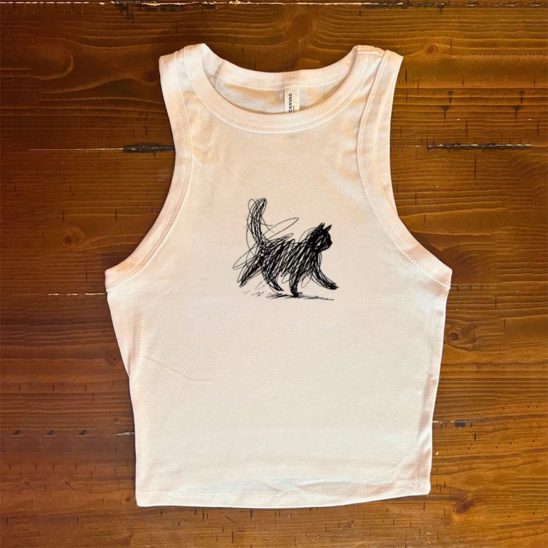 Vintage Cat Line Abstract Art Tank Top