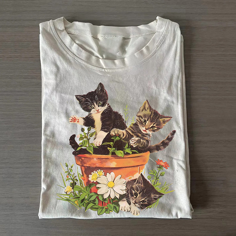 Vintage 90s Cottagecore Cat T-shirt