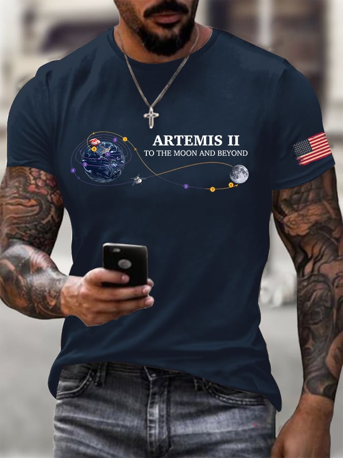 Men's To The Moon And Beyond Print Round Neck T-shirt