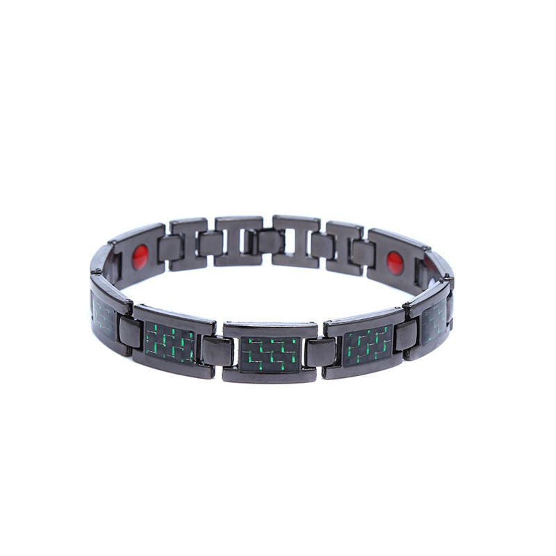Titanium steel magnetic healing stone carbon fiber energy bracelet-Black