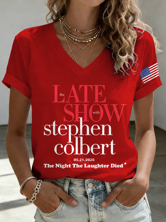 V-Neck Retro Late Show 05.21.2026 The Night The Laughter Died Print T-Shirt