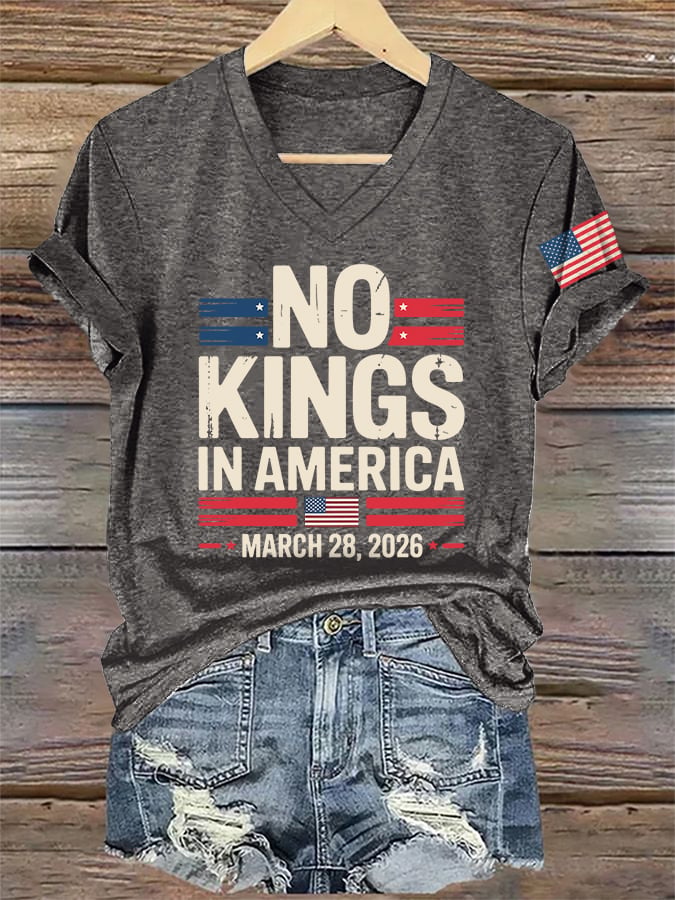 V-Neck Retro No Kings In America March 28 2026 Print T-Shirt