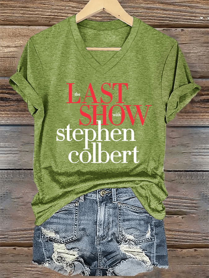 V-Neck Retro Last Show Print T-Shirt