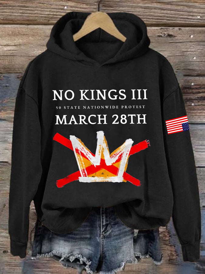 🔥Buy 3 Get 15% Off Retro No Kings III 50 State Nationwide Protest March 28th Print Hoodie
