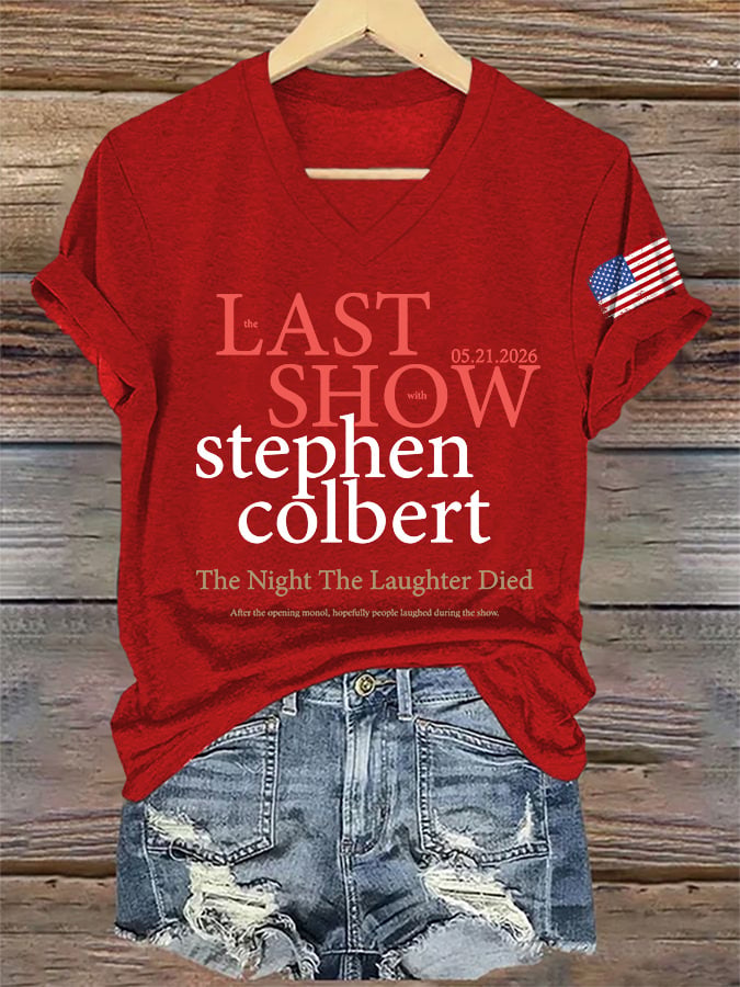 V-Neck Retro Last Show 05.21.2026 The Night The Laughter Died After The Opening Monol, Hopefully People Laughed During The Show Print T-Shirt