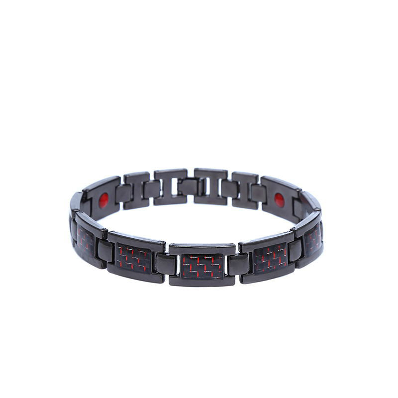 Titanium steel magnetic healing stone carbon fiber energy bracelet-Black