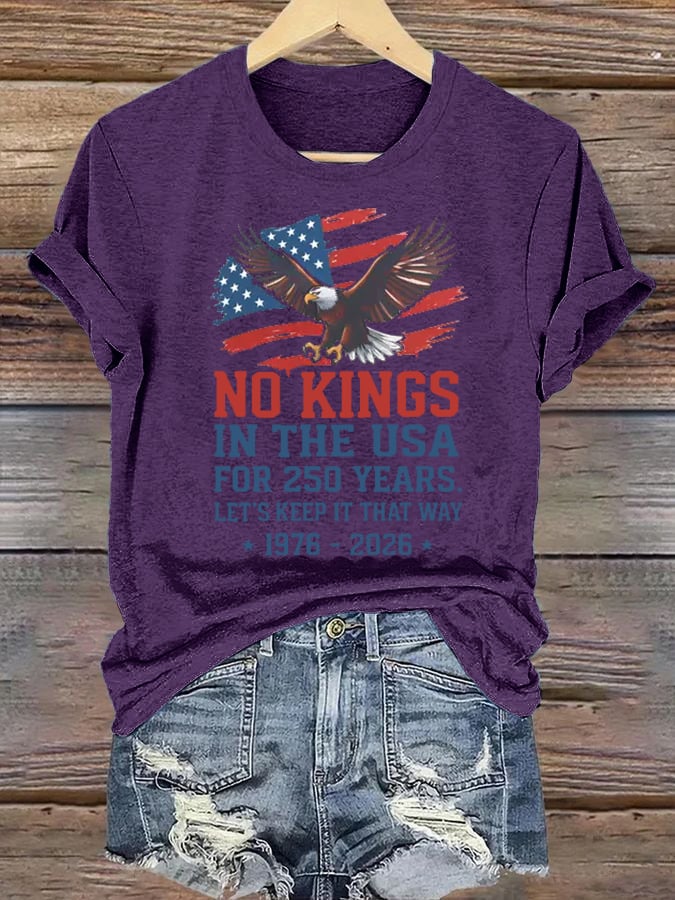 Women's No Kings USA Patriotic Tee ,250 Years of Democracy printed T-shirt