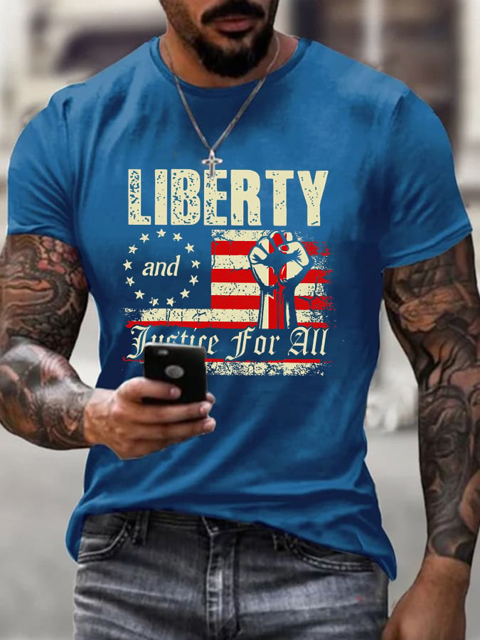 🔥Buy 3 Get 15% Off🔥Men's Liberty and Justice For All Print T-Shirt