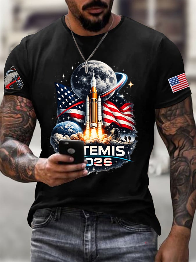 Men's To The Moon And Beyond Printed Casual T-shirt