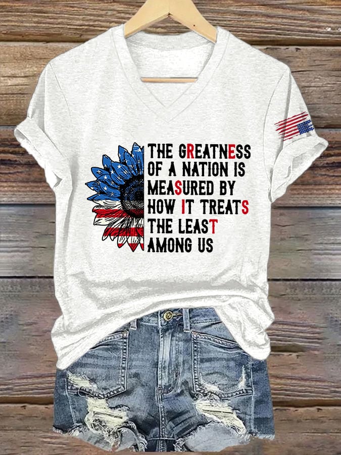 🔥Buy 3 Get 15% Off🔥V-Neck Retro Resist The Greatness Of A Nation Is Measured By How It Treats The Least Among Us Print T-Shirt
