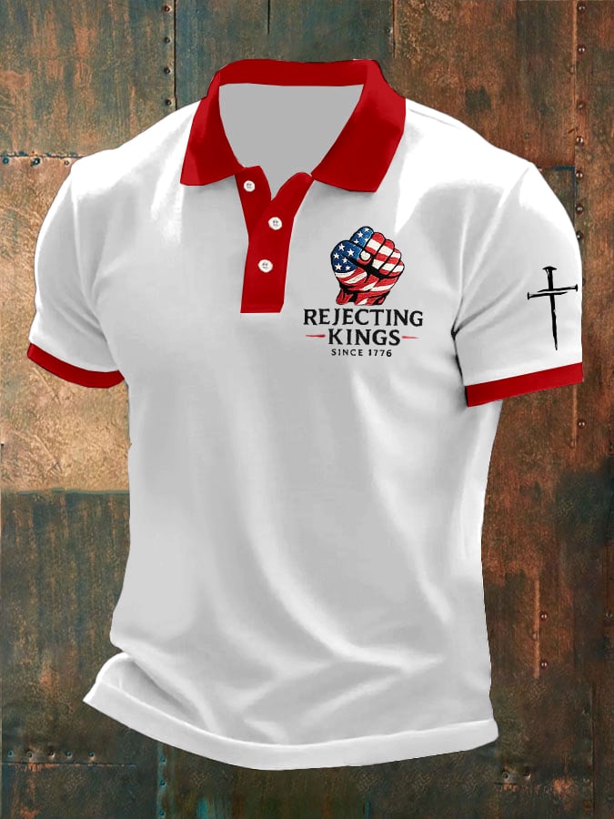 🔥Buy 3 Get 15% Off🔥Men's “Rejecting Kings Since 1776” Print Casual Polo