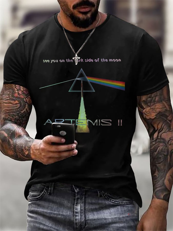 Men's Retro Artemis II See You On The Dark Side Of The Moon Print T-Shirt