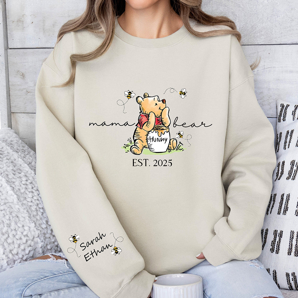 Custom Mama Bear Sweatshirt, Mama Est With Kids Name On Sleeve Sweatshirt, Mothers' Day Gift