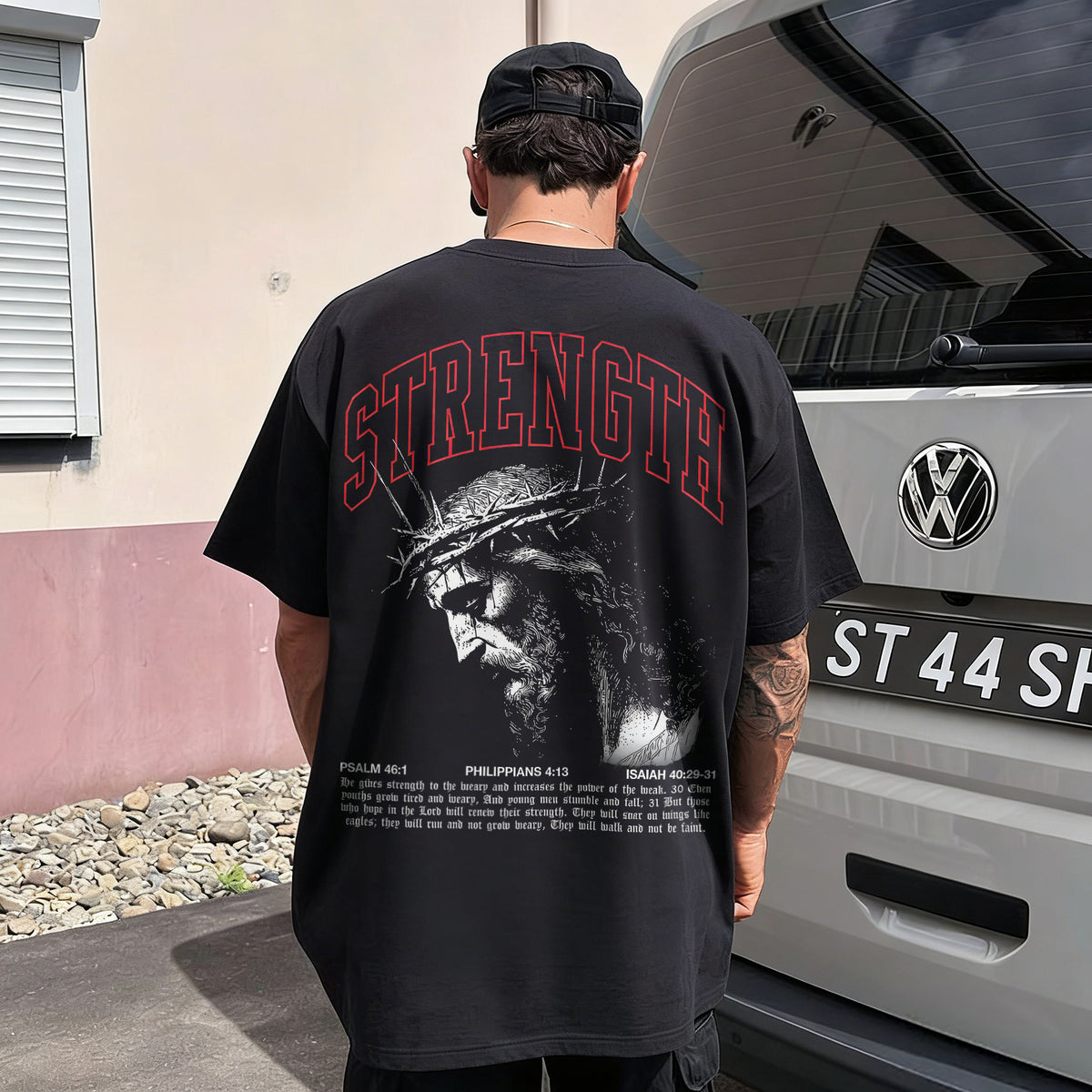Strength Psalm 46:1 Philippians 4:13 Isaiah 40:29-31 Printed Men's T-shirt