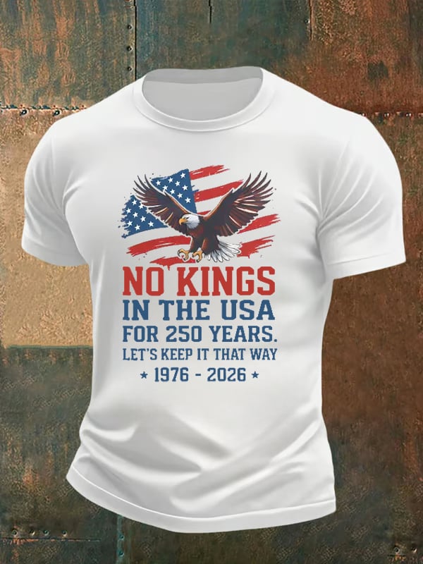 Men's No Kings USA Patriotic Tee ,250 Years of Democracy printed T-shirt