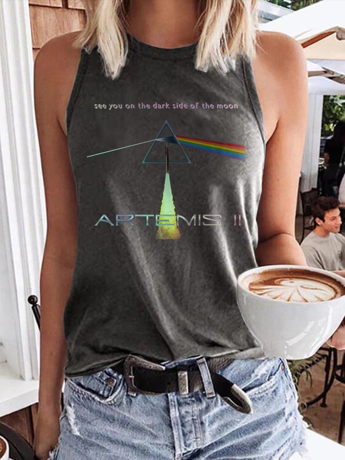Retro Artemis II See You On The Dark Side Of The Moon Print Tops Tank
