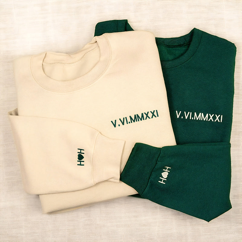 Cutest Custom Embroidered Roman Numeral Date Couple's Sweatshirt