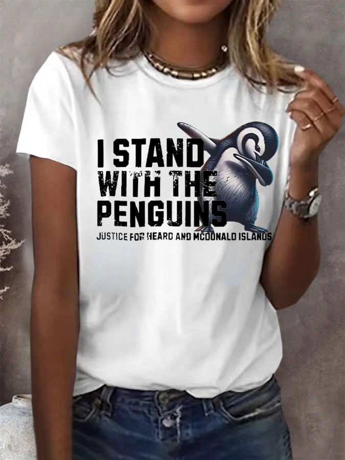 🔥Buy 3 Get 15% Off🔥Women's I Stand With The Penguins Printed Short-Sleeved T-Shirt