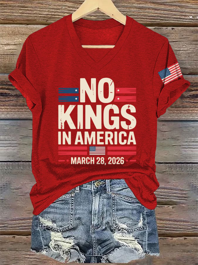V-Neck Retro No Kings In America March 28 2026 Print T-Shirt