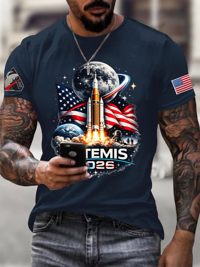 Men's To The Moon And Beyond Printed Casual T-shirt