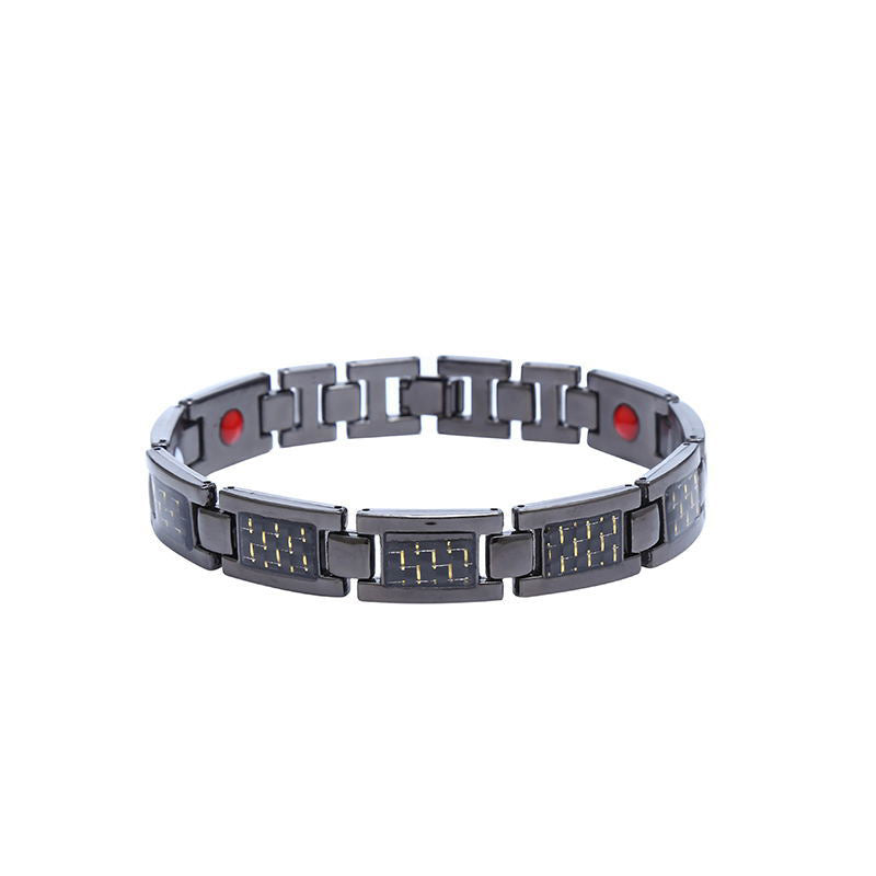 Titanium steel magnetic healing stone carbon fiber energy bracelet-Black