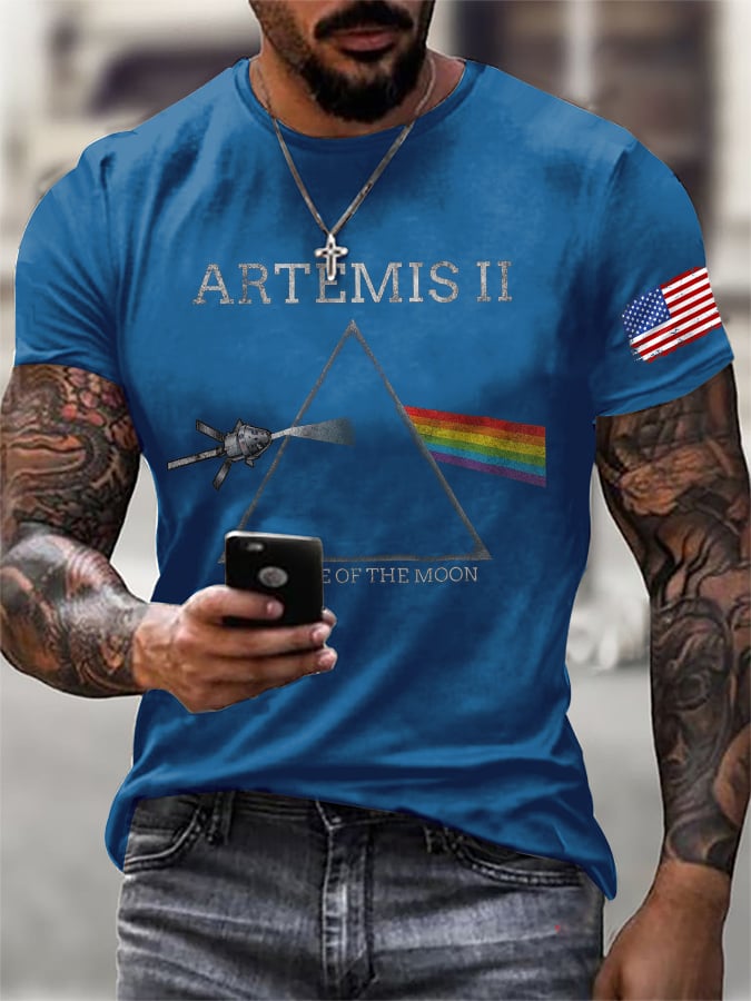 Men's Retro Artemis II Dark Side Of The Moon Print T-Shirt