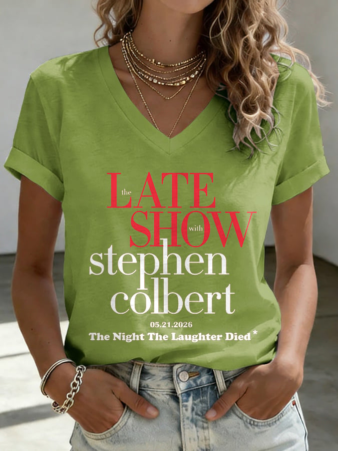 V-Neck Retro Late Show 05.21.2026 The Night The Laughter Died Print T-Shirt