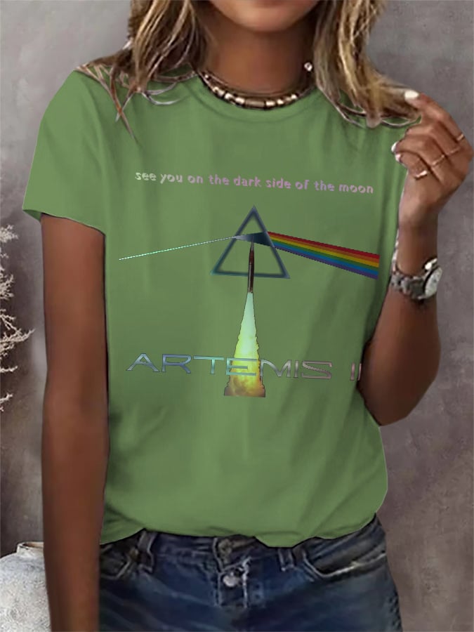 Retro Artemis II See You On The Dark Side Of The Moon Print T-Shirt