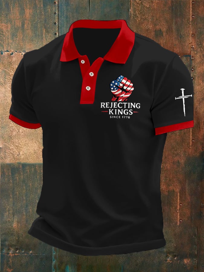 🔥Buy 3 Get 15% Off🔥Men's “Rejecting Kings Since 1776” Print Casual Polo