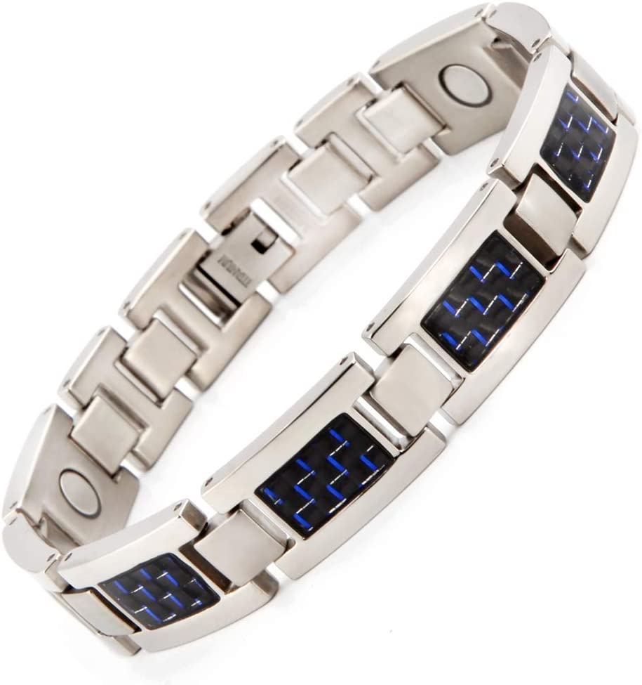 Titanium steel magnetic healing stone carbon fiber energy bracelet-Steel color