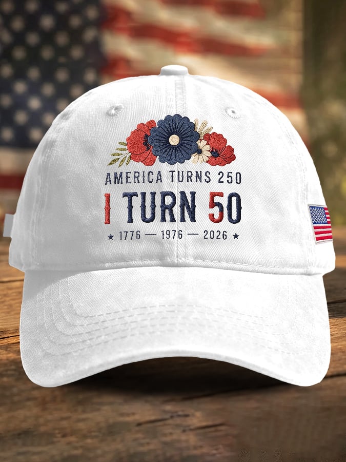 Retro 250th Anniversary 1776-2026 America Turns 250 I Turn 50 1776 • 1976 • 2026 Print Baseball Cap