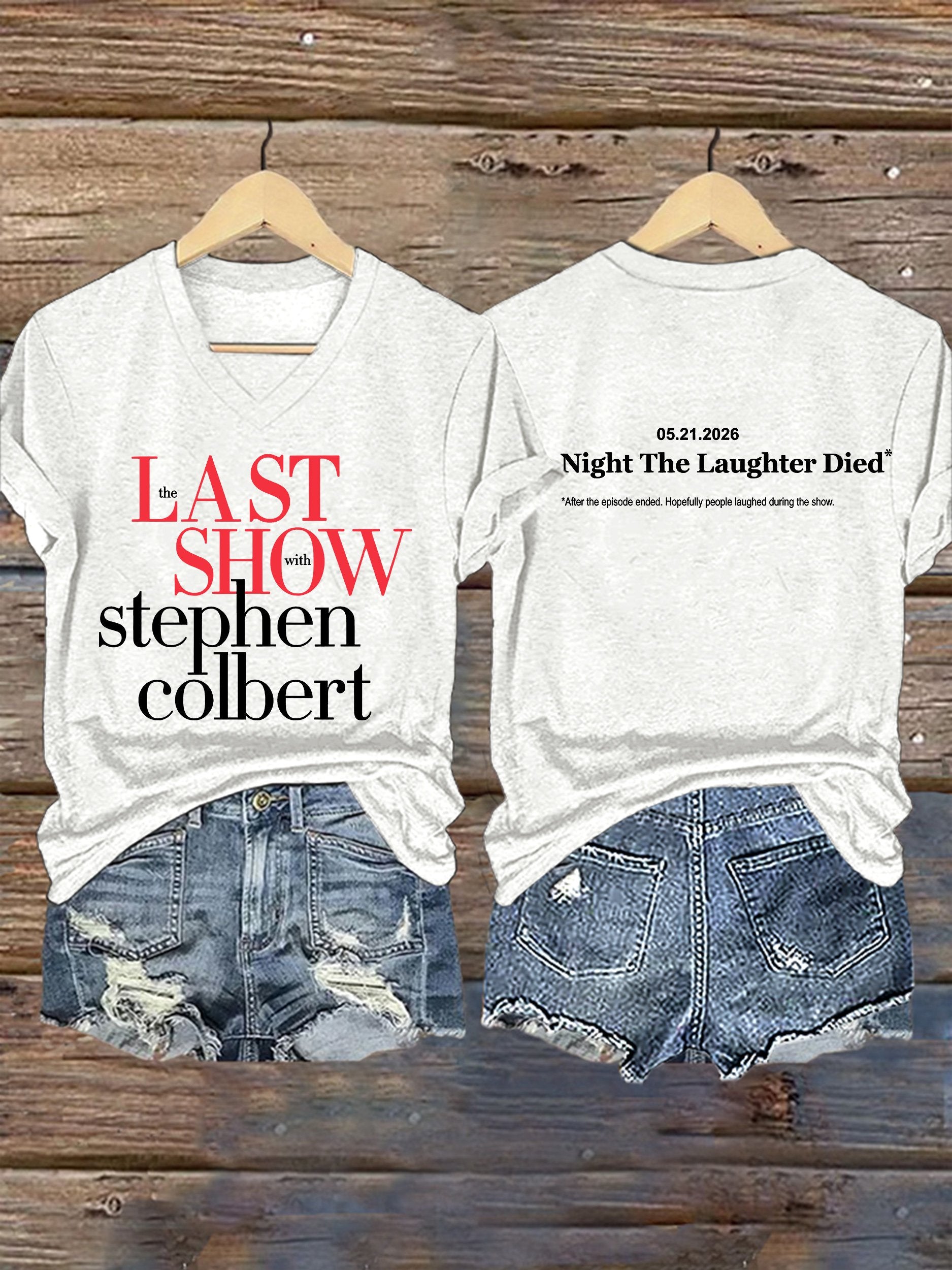 V-Neck Retro Last Show 05.21.2026 The Night The Laughter Died After The Episode Ended. Hopefully People Laughed During The Show Print T-Shirt