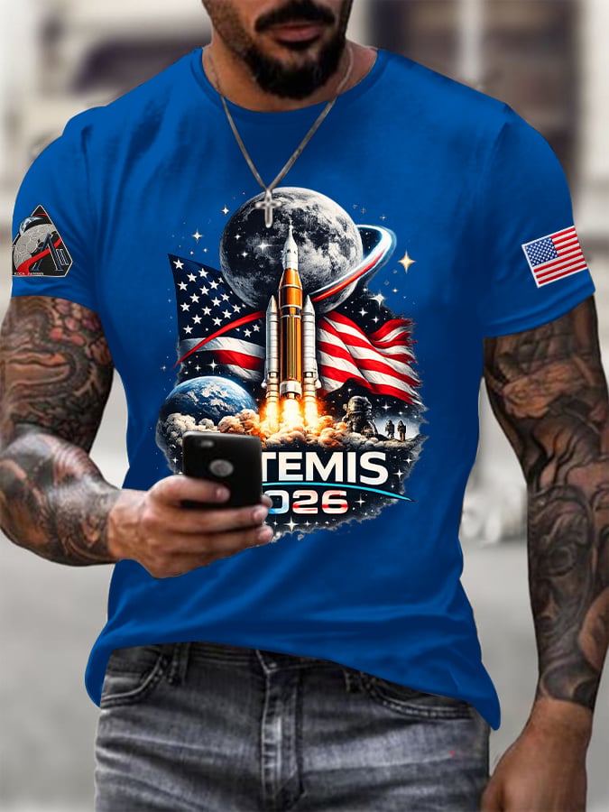 Men's To The Moon And Beyond Printed Casual T-shirt