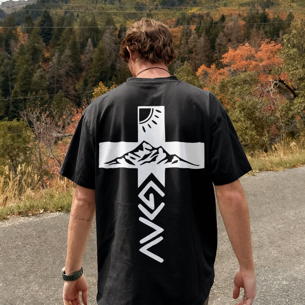 Alpine Dawn's Cross Emblem Printed Men's T-shirt