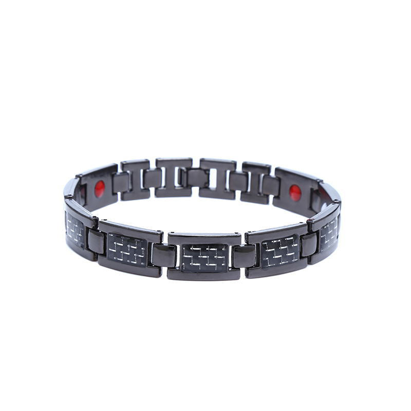 Titanium steel magnetic healing stone carbon fiber energy bracelet-Black