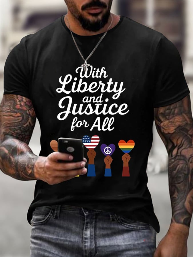 🔥Buy 3 Get 15% Off🔥Men's Liberty and Justice For All Print T-Shirt