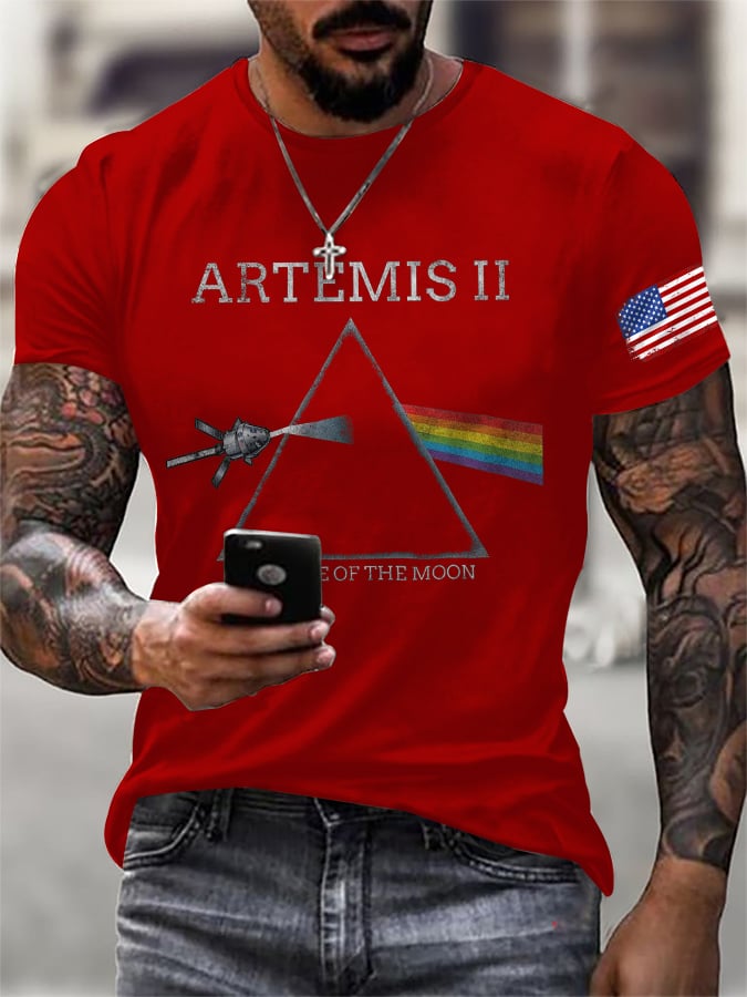 Men's Retro Artemis II Dark Side Of The Moon Print T-Shirt