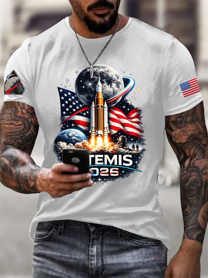 Men's To The Moon And Beyond Printed Casual T-shirt