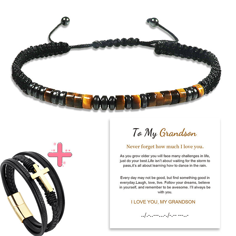 Give my grandson a prayer through it leather cross bracelet