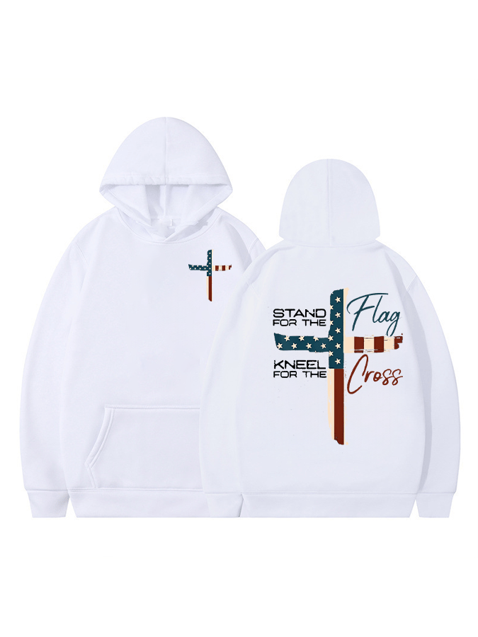 Women's Stand For The Flag Kneel For The Cross Printed Casual Hoodie