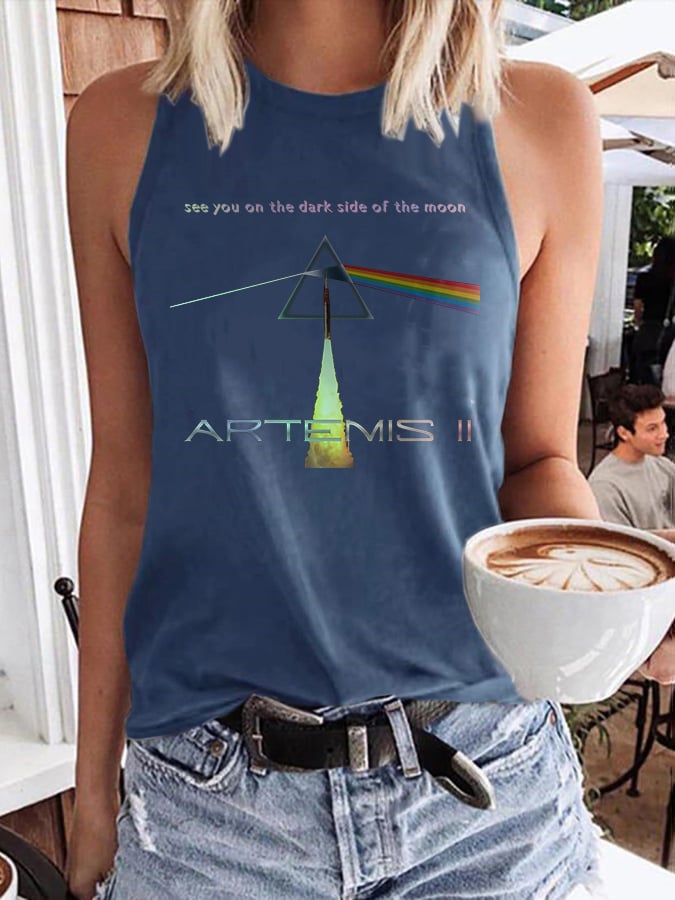 Retro Artemis II See You On The Dark Side Of The Moon Print Tops Tank