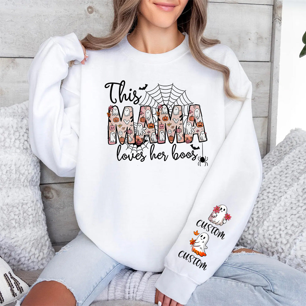 Personalized Spooky Mama Halloween Sweatshirt Custom Kids' Names on Sleeve, Halloween Party Gift for Mom,custom Shirt.
